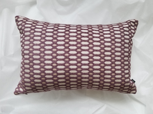 Load image into Gallery viewer, Intricate 12 x 18 inch pillow cover made of mixed fibers.  Light purple with off-white and light beige geometric diamond-like design, soft texture and modern design. 
