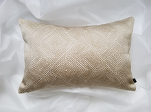 Load image into Gallery viewer, Beautiful cream and beige 12 x 18 inch pillow with raised stitching in a maze-like diamond pattern, mixed fibers.
