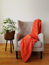 Load image into Gallery viewer, Coral-Orange throw blanket, vibrant colour  and intricate design, 56 x 75
