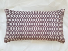 Load image into Gallery viewer, Intricate 14 x 24 inch pillow cover made of mixed fibers.  Light purple with off-white and light beige geometric diamond-like design, soft texture and modern design. 
