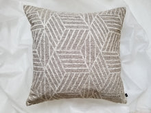 Load image into Gallery viewer, Beautifully textured and intricate grey and beige 14 x 24 inch pillow cover.  Large grey diamond design with slices of beige thick lines inside. Material is mixed fibers. 
