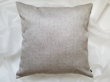 Load image into Gallery viewer, Silver and off-white geometric pillow cover. 20 x 20 inches made from a cotton/polyester mix of fibers.
