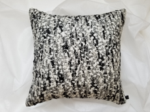 Load image into Gallery viewer, Beautiful and luxurious textured 60% wool pillow cover.  This cover is a blend of black and white woven material that pairs soft and cozy with sophistication. 18 x 18 inches. 
