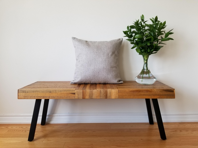 Silver and off-white geometric pillow cover. 20 x 20 inches made from a cotton/polyester mix of fibers.